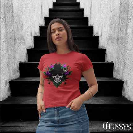 Ethno, Damen T-Shirt - Skull with Flower